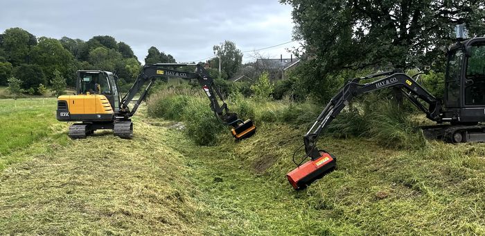 Excavators flailing and clearing along a woodland edge